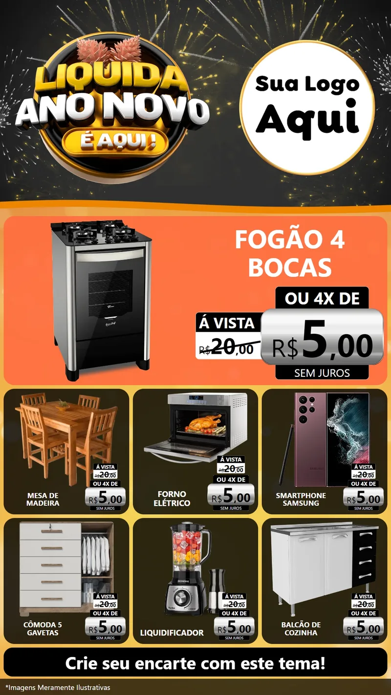 Modelo de Rede Social para Stories com o tema Liquida Ano Novo É Aqui! para Móveis e Eletro