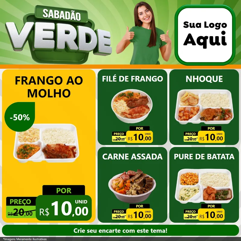 Modelo de Rede Social para Feed Facebook com o tema Sabadão Verde para Restaurante
