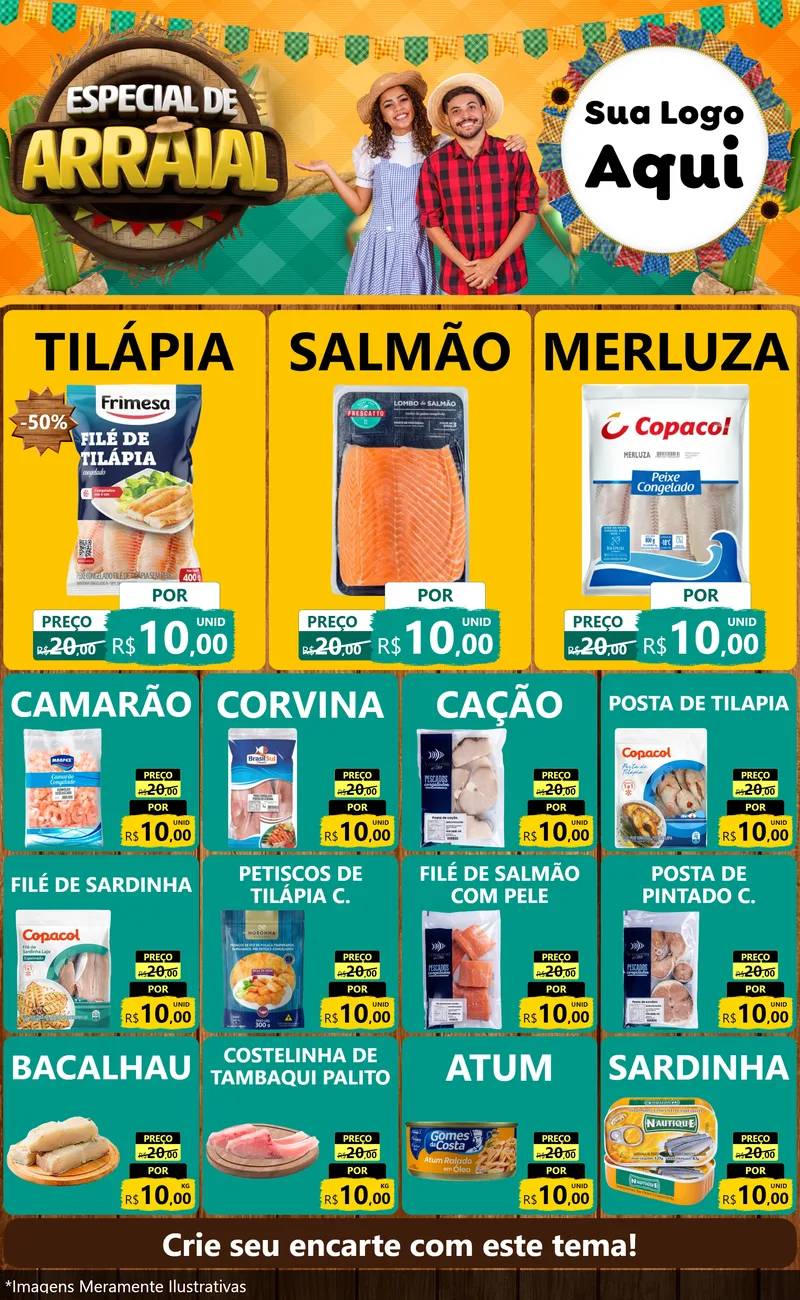 Modelo de Encarte para Encarte Grande com o tema Especial De Arraial para Peixaria