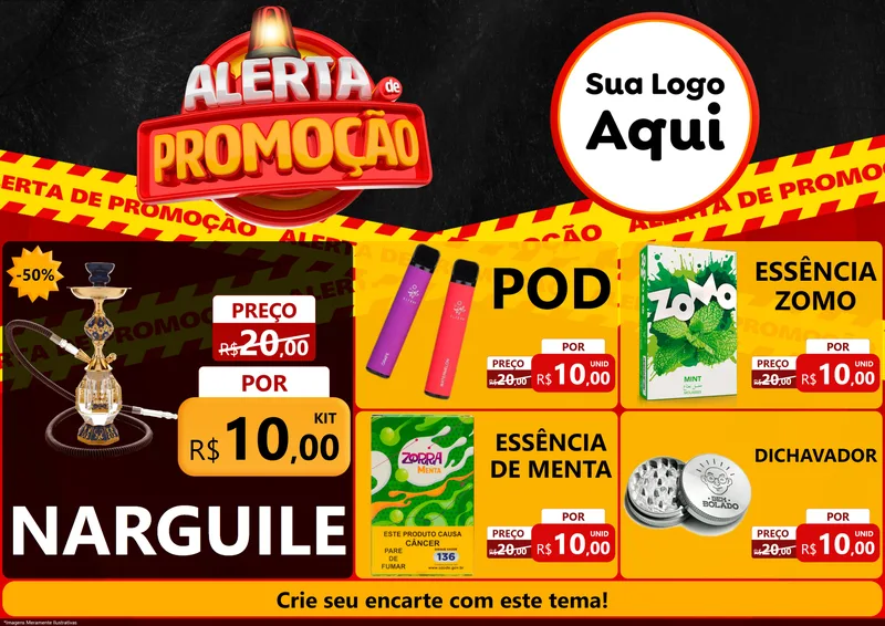 Modelo de Encarte para Encarte A4 Horizontal com o tema Alerta de Promoção para Tabacaria