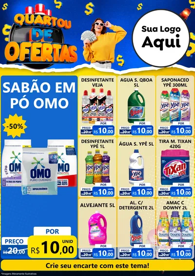 Modelo de Encarte para Encarte A4 Vertical com o tema Quartou de Ofertas para Produtos de Limpeza