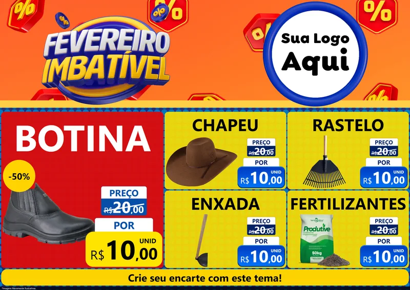 Modelo de Encarte para Encarte A4 Horizontal com o tema Fevereiro Imbatível para Agropecuária