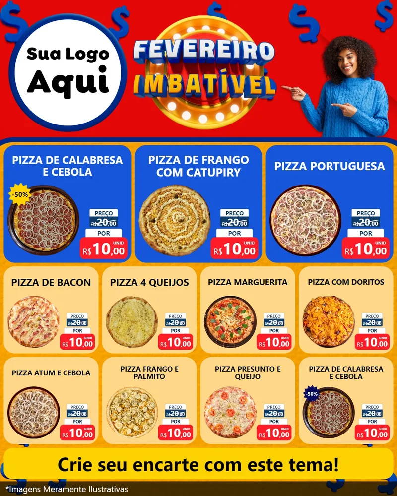 Modelo de Rede Social para Feed Instagram com o tema Fevereiro Imbatível para Pizzaria
