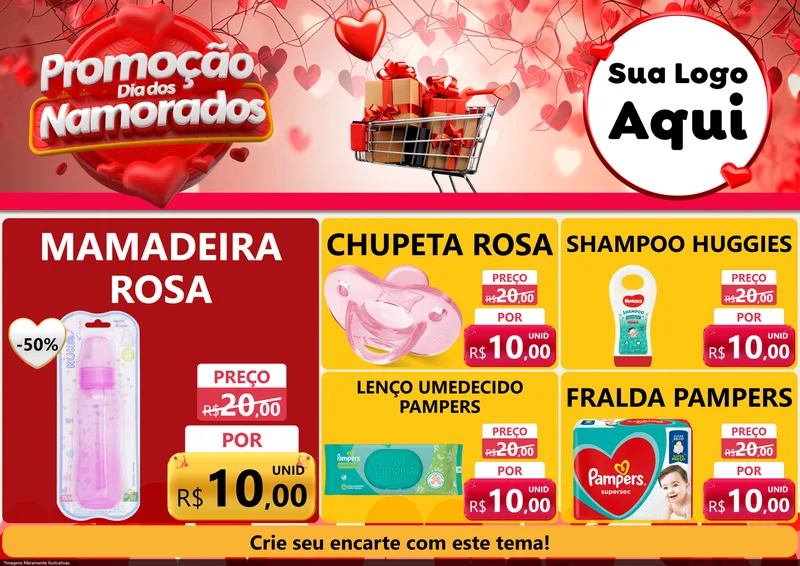 Modelo de Encarte para Encarte A4 Horizontal com o tema Promoção Dia dos Namorados para Bebês