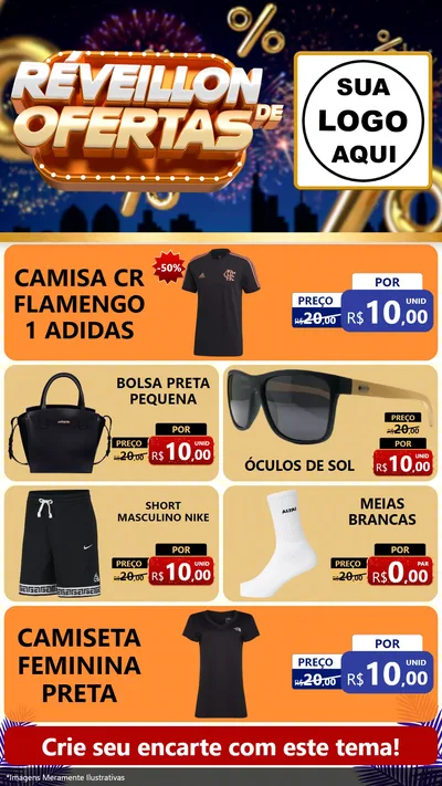 Modelo de TV para TV Vertical com o tema Réveillon de Ofertas para Roupas e acessórios