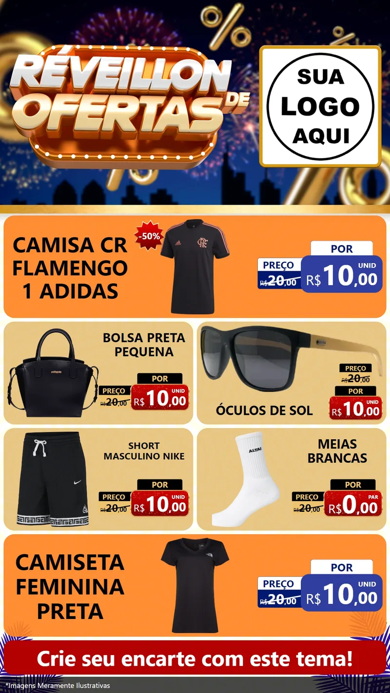 Modelo de TV para TV Vertical com o tema Réveillon de Ofertas para Roupas e acessórios