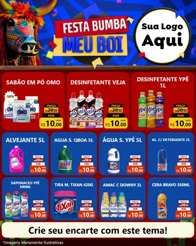 Modelo de Rede Social para Feed Instagram com o tema Festa Bumba meu Boi para Produtos de Limpeza