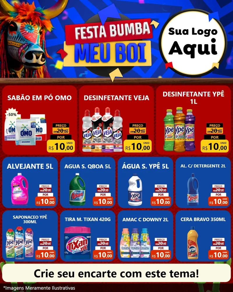 Modelo de Rede Social para Feed Instagram com o tema Festa Bumba meu Boi para Produtos de Limpeza