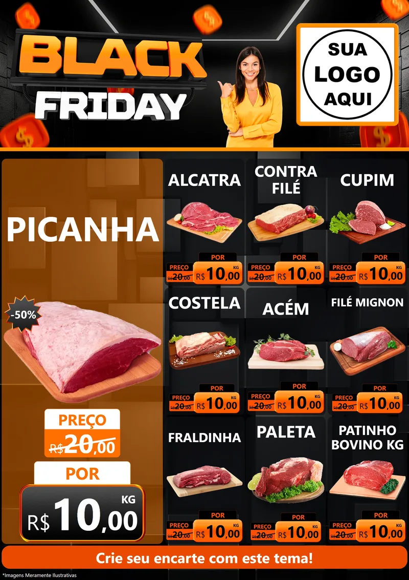 Modelo de Encarte para Encarte A4 Vertical com o tema Black Friday para Açougue