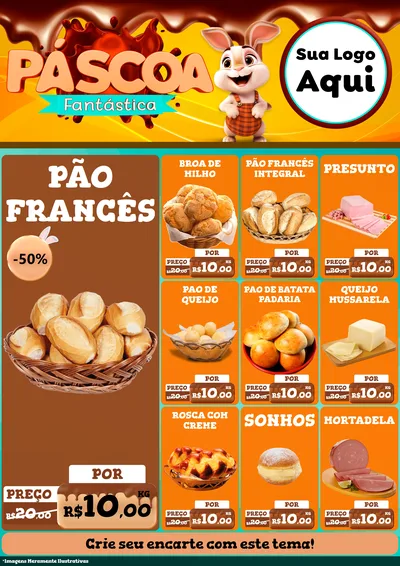 Modelo de Encarte para Encarte A4 Vertical com o tema Páscoa Fantástica para Padaria