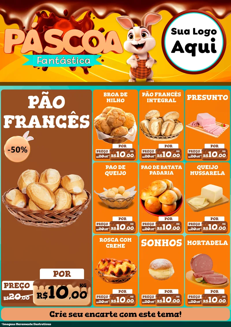 Modelo de Encarte para Encarte A4 Vertical com o tema Páscoa Fantástica para Padaria