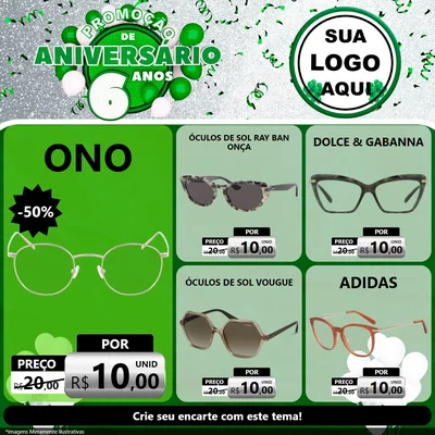 Modelo de Rede Social para Feed Facebook com o tema Promoção de Aniversário - 6 Anos para Óticas