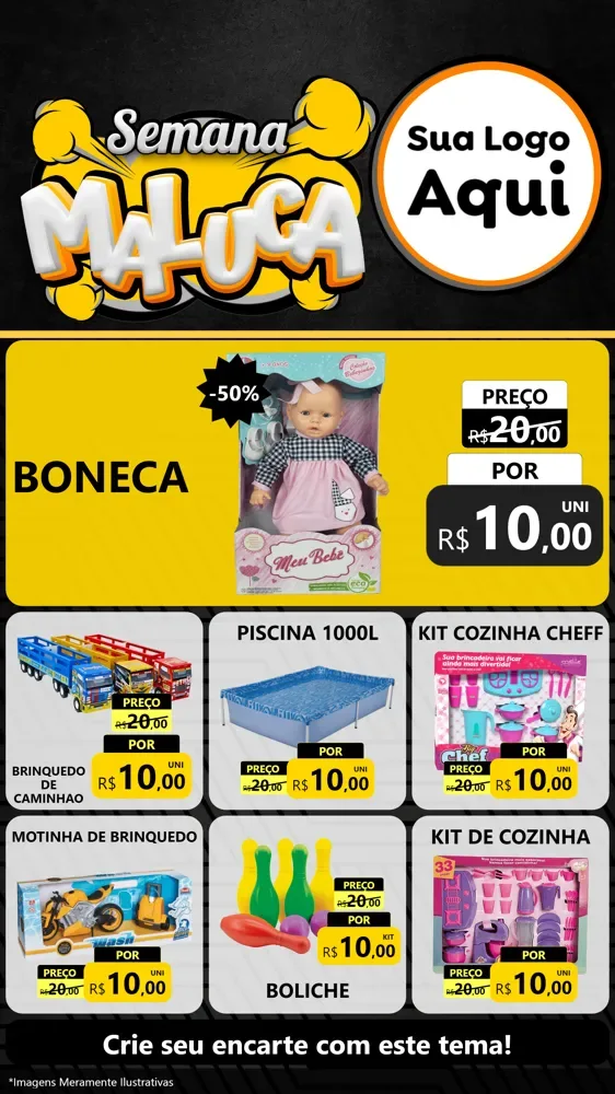 Modelo de Rede Social para Stories com o tema Semana Maluca para Brinquedos