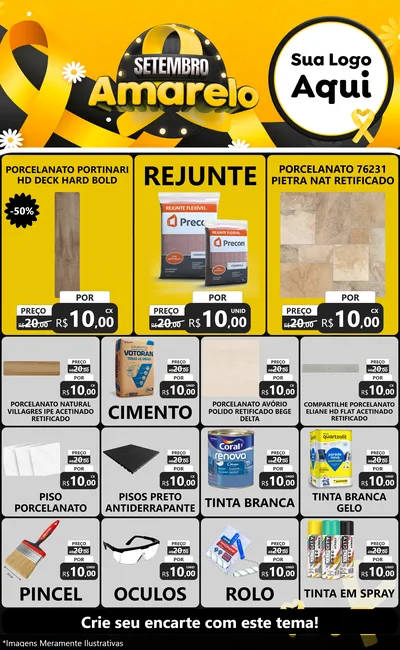 Modelo de Encarte para Encarte Grande com o tema Setembro Amarelo para Pisos e revestimentos