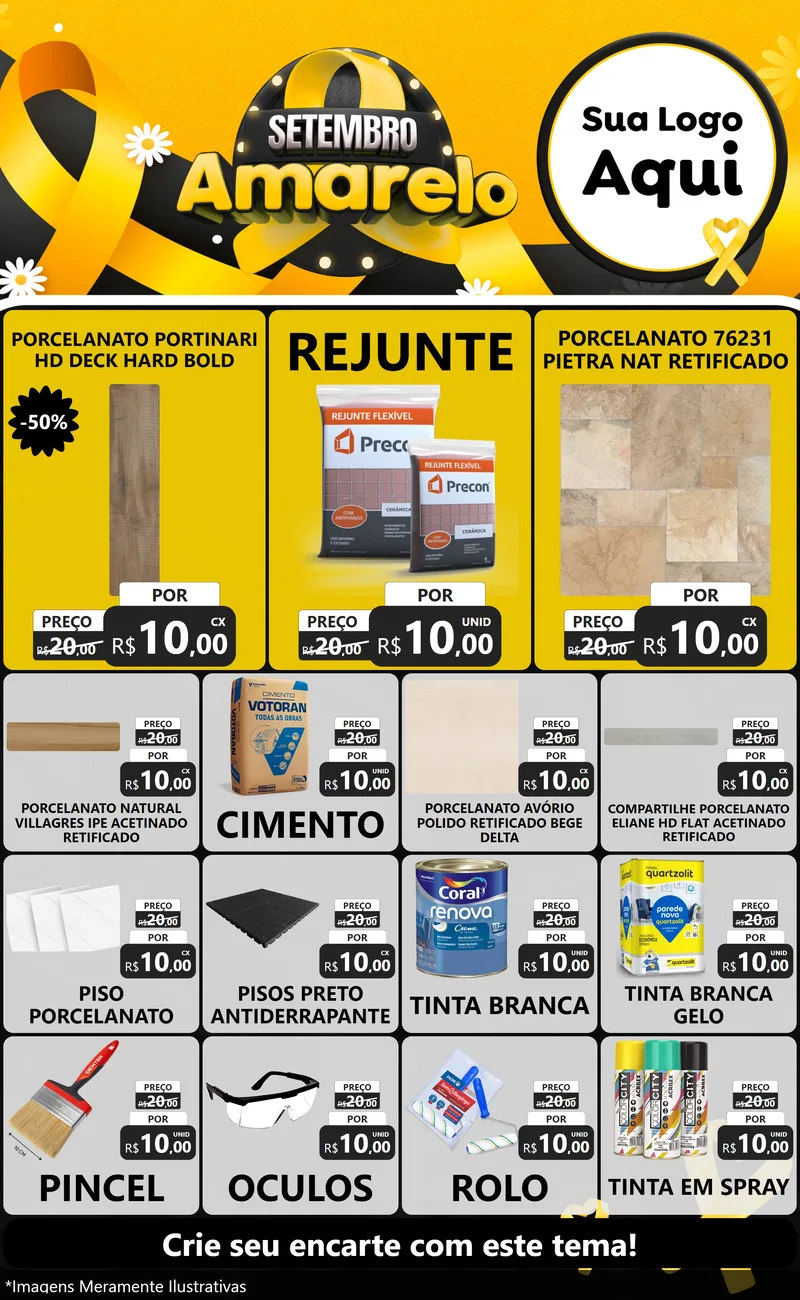 Modelo de Encarte para Encarte Grande com o tema Setembro Amarelo para Pisos e revestimentos