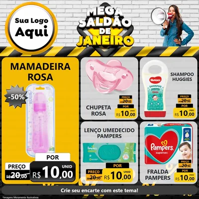 Modelo de Rede Social para Feed Facebook com o tema Mega Saldão de Janeiro para Bebês