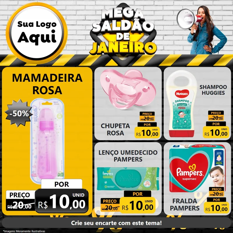 Modelo de Rede Social para Feed Facebook com o tema Mega Saldão de Janeiro para Bebês