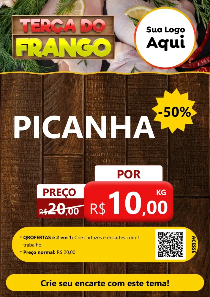Modelo de Cartaz para Cartaz A4 Vertical com o tema Terça do Frango para Açougue
