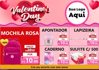 Modelo de Encarte para Encarte A4 Horizontal com o tema Valentine's Day para Papelaria