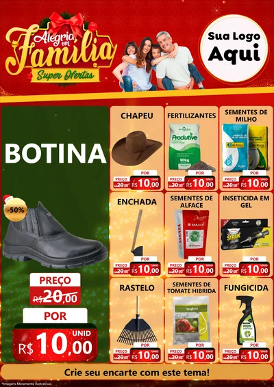 Modelo de Encarte para Encarte A4 Vertical com o tema Alegria em Família Super Ofertas - Natal para Agropecuária