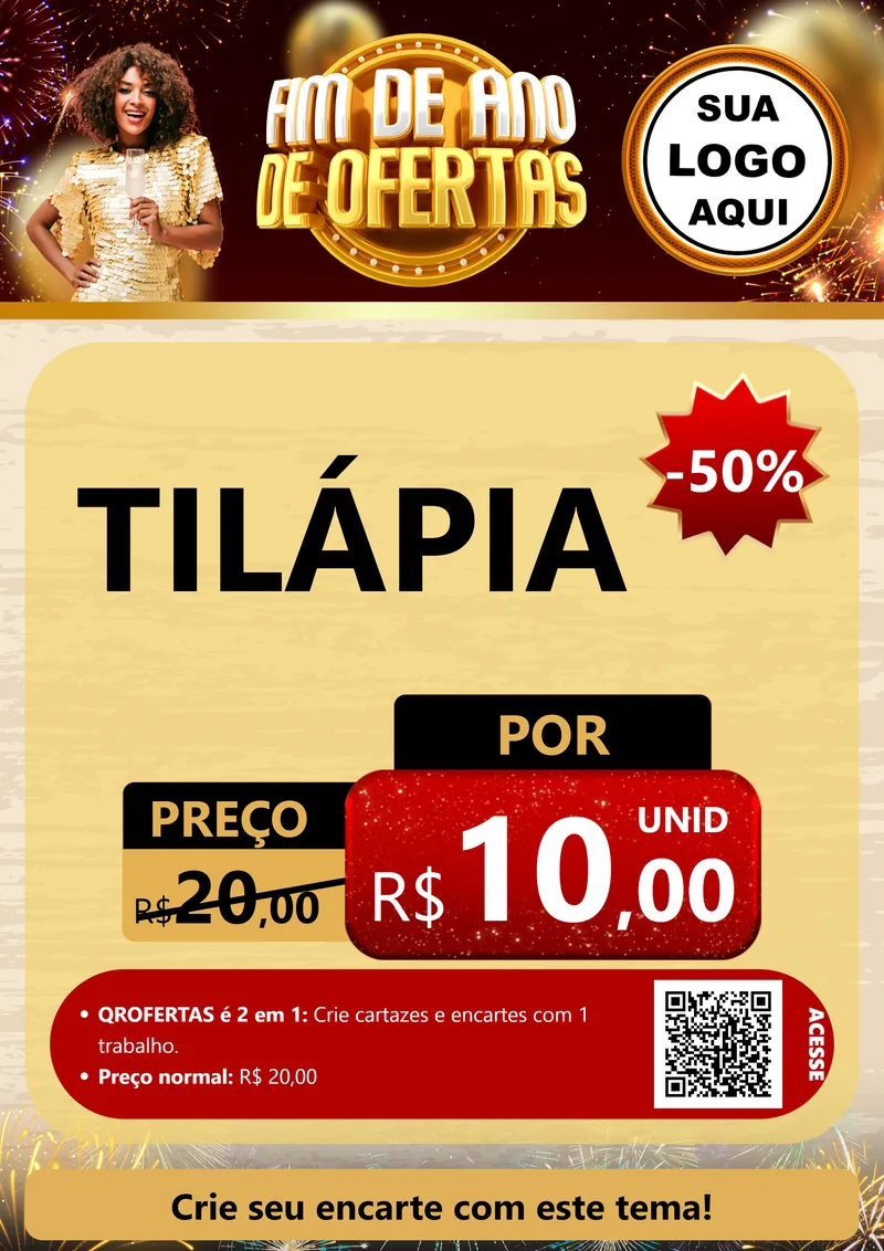Modelo de Cartaz para Cartaz A4 Vertical com o tema Fim de Ano de Ofertas para Peixaria