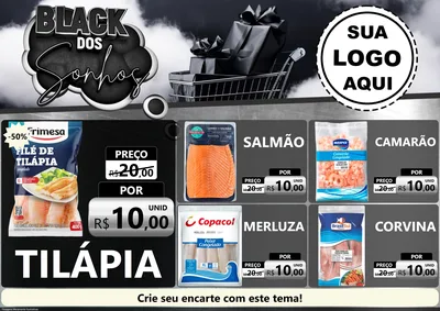 Modelo de Encarte para Encarte A4 Horizontal com o tema Black dos Sonhos para Peixaria