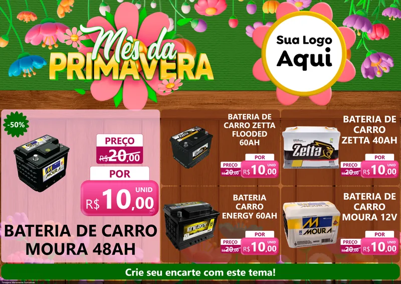 Modelo de Encarte para Encarte A4 Horizontal com o tema Mês da Primavera para Baterias Elétricas