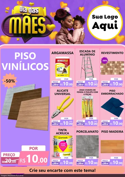 Modelo de Encarte para Encarte A4 Vertical com o tema Dia das Mães para Material para Construção