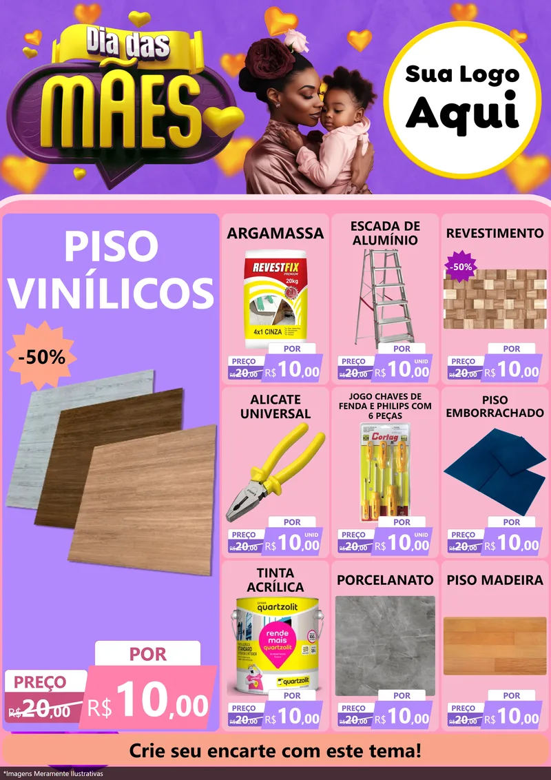Modelo de Encarte para Encarte A4 Vertical com o tema Dia das Mães para Material para Construção