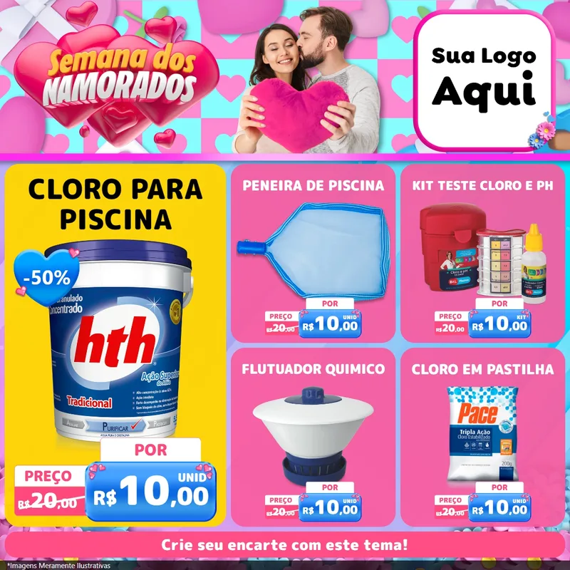 Modelo de Rede Social para Feed Facebook com o tema Semana dos Namorados para Produtos para Piscina