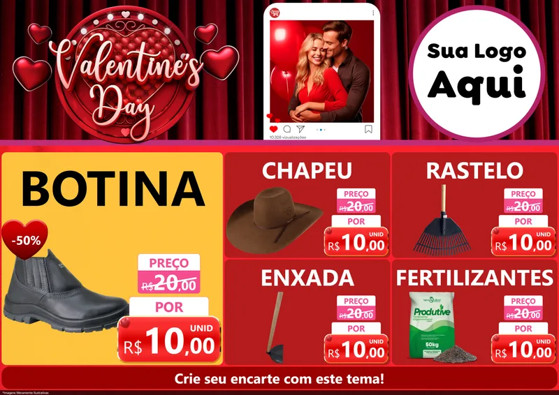 Modelo de Encarte para Encarte A4 Horizontal com o tema Valentine's Day para Agropecuária
