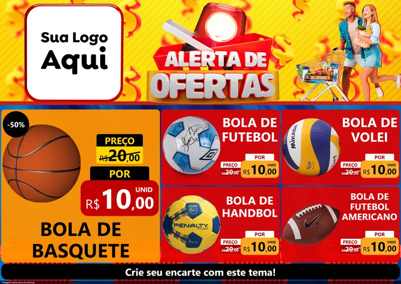 Modelo de Encarte para Encarte A4 Horizontal com o tema Alerta de Ofertas para Artigos Esportivos