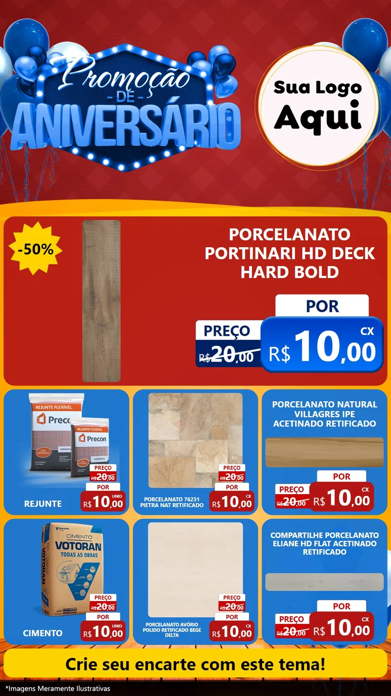 Modelo de Rede Social para Stories com o tema Promoção de Aniversário para Pisos e revestimentos