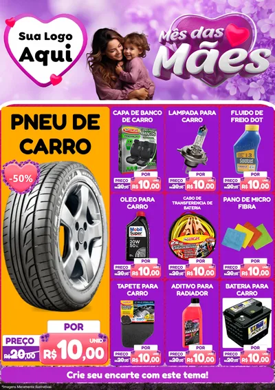 Modelo de Encarte para Encarte A4 Vertical com o tema Mês das Mães para Auto peças