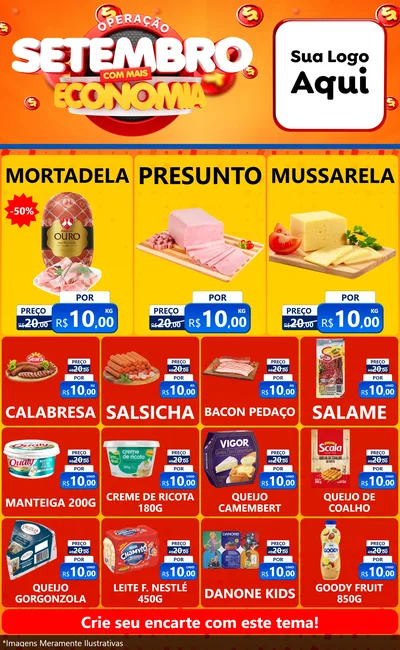 Modelo de Encarte para Encarte Grande com o tema Operação Setembro Com Muita Economia para Frios e Laticínios