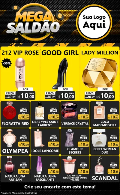 Modelo de Encarte para Encarte Grande com o tema Mega Saldão para Perfumes