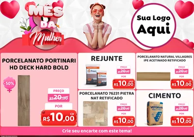 Modelo de Encarte para Encarte A4 Horizontal com o tema Mês da Mulher para Pisos e revestimentos