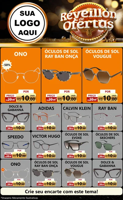 Modelo de Encarte para Encarte Grande com o tema Réveillon de Ofertas para Óticas