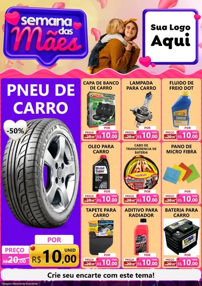 Modelo de Encarte para Encarte A4 Vertical com o tema Semana das Mães para Auto peças
