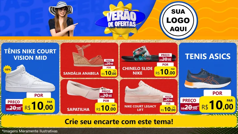 Modelo de TV para TV Horizontal com o tema Verão de Ofertas para Calçados