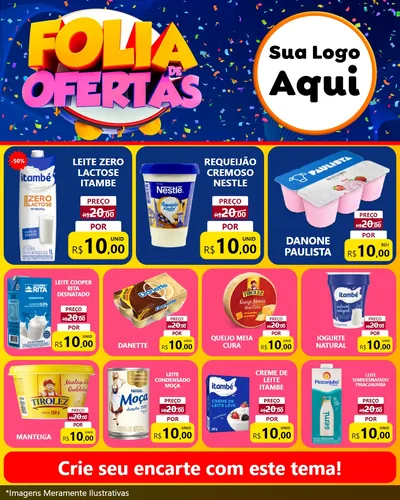 Modelo de Rede Social para Feed Instagram com o tema Folia de Ofertas para Frios e Laticínios