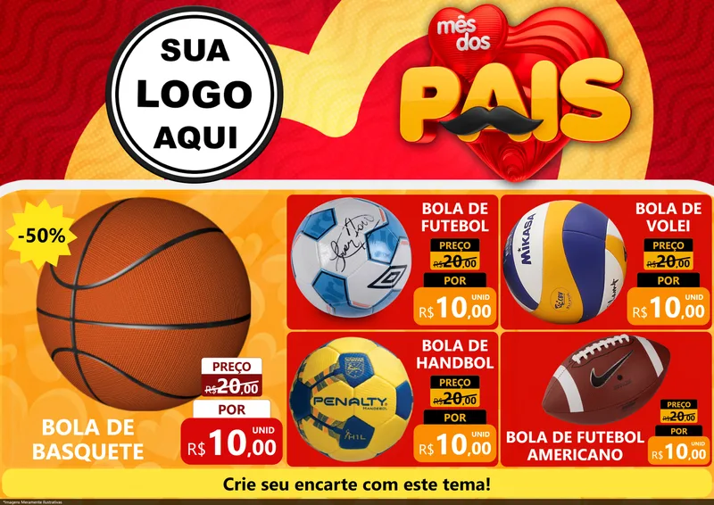 Modelo de Encarte para Encarte A4 Horizontal com o tema Mês Dos Pais para Artigos Esportivos