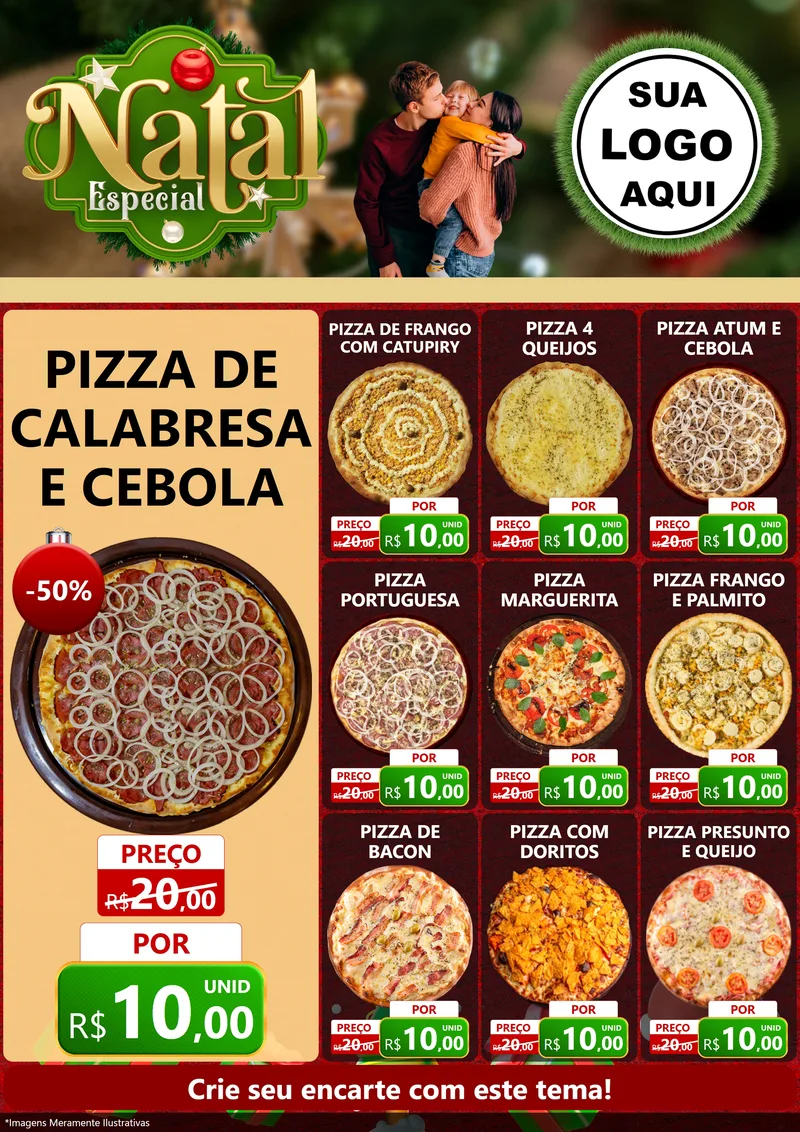 Modelo de Encarte para Encarte A4 Vertical com o tema Natal Especial para Pizzaria