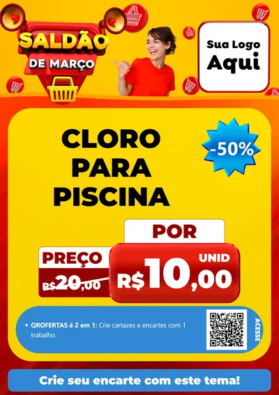 Modelo de Cartaz para Cartaz A4 Vertical com o tema Saldão de Março para Produtos para Piscina
