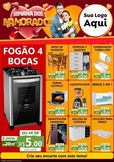 Modelo de Encarte para Encarte A4 Vertical com o tema Semana dos Namorados para Móveis e Eletro