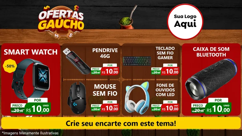 Modelo de TV para TV Horizontal com o tema Ofertas Dia do Gaúcho para Informática