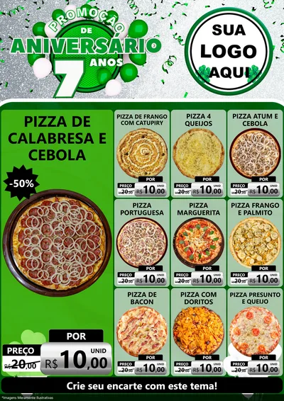Modelo de Encarte para Encarte A4 Vertical com o tema Promoção de Aniversário - 7 Anos para Pizzaria