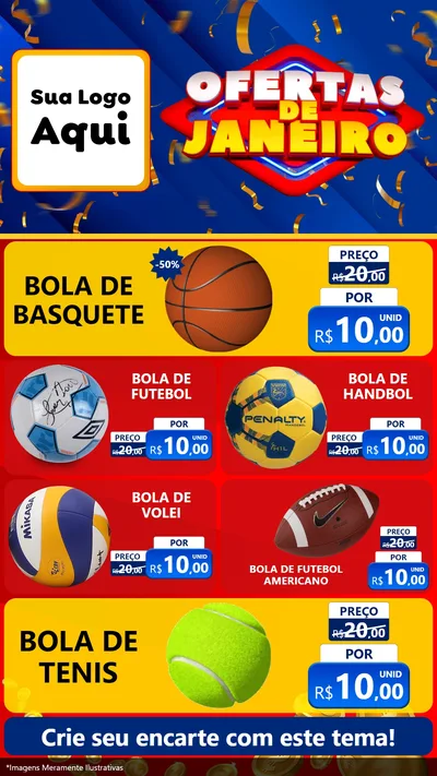 Modelo de TV para TV Vertical com o tema Ofertas de Janeiro para Artigos Esportivos