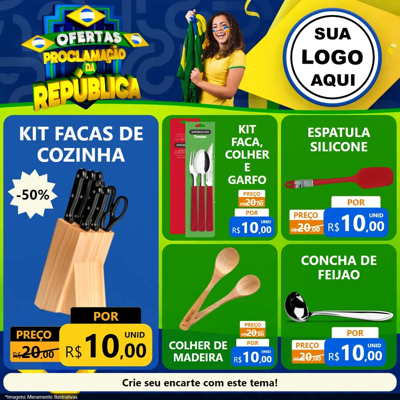 Modelo de Rede Social para Feed Facebook com o tema Ofertas Proclamação da República para Utilidades Domésticas