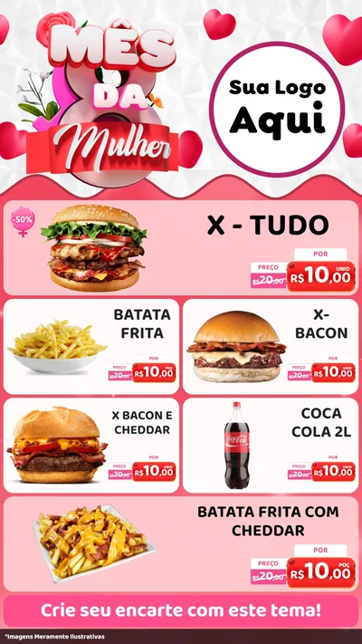 Modelo de TV para TV Vertical com o tema Mês da Mulher para Hamburgueria